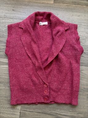 Penguin |Pink Raspberry Metallic Short-Sleeve Shawl-Collar Knit Vest Size Medium